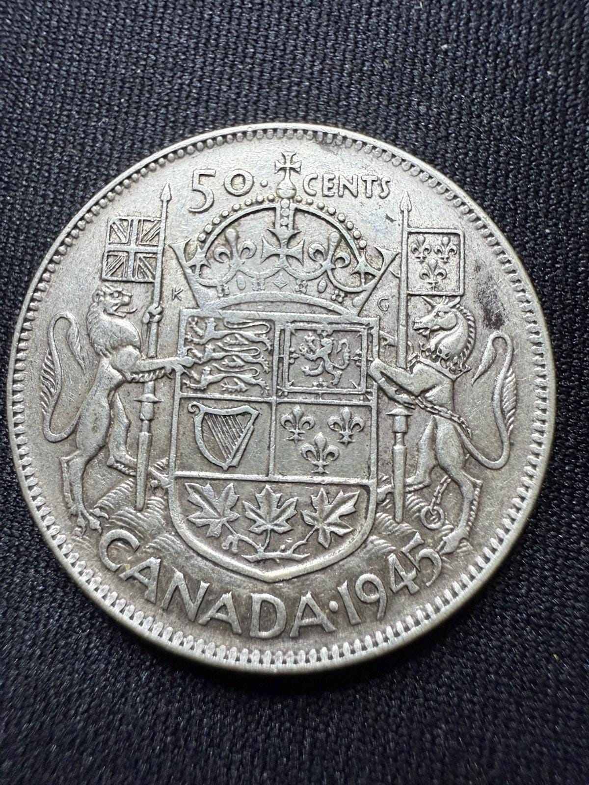本物の1945年カナダ50セント銀貨 - Etsy 日本