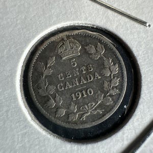 1910 Holy Leaves Cross Bow (HL/CB) Canada 5 Cents Silver Coin King George