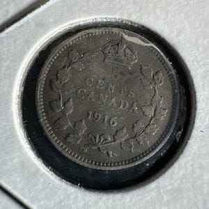1916 Canada 5 Cents Silver Coin King George - Original Toned