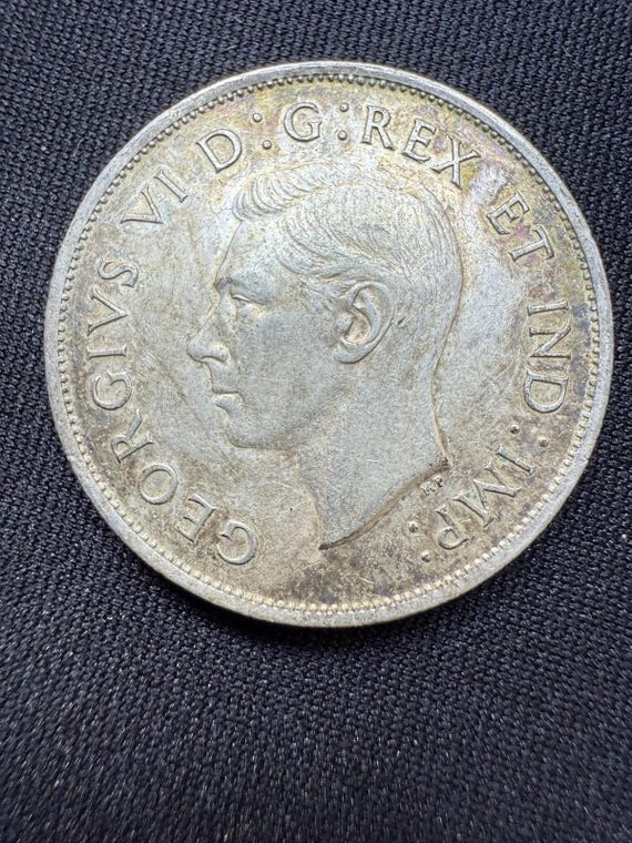 本物の1940年カナダ銀貨50セント（ハーフダラー） - 美しい色合い