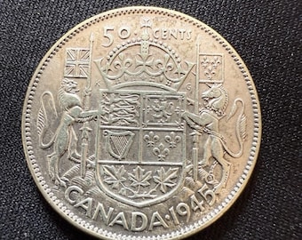 本物の1945年カナダ50セント銀貨 - Etsy 日本