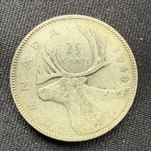 1949 Canada Silver 25 Cents Coin King George