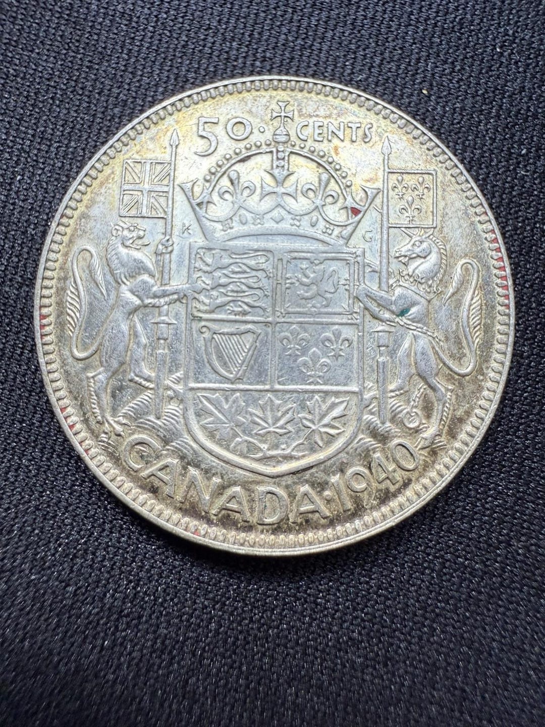 本物の1940年カナダ銀貨50セント（ハーフダラー） - 美しい色合い