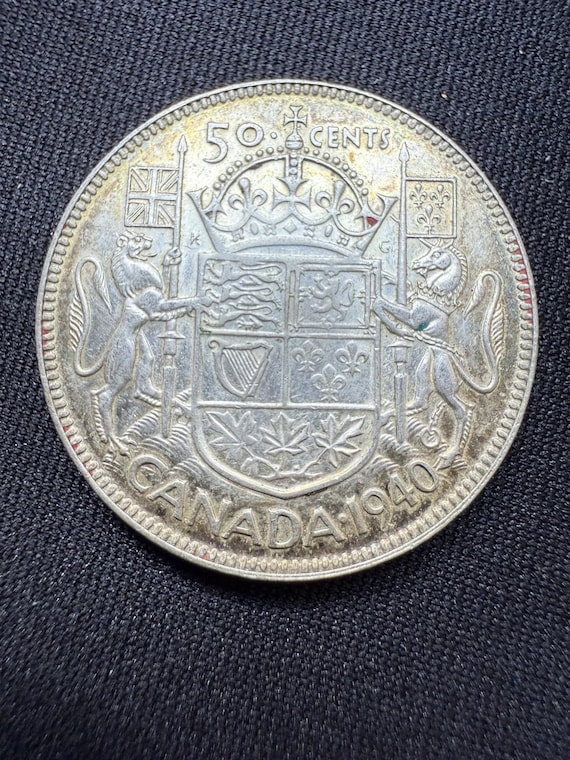 本物の1940年カナダ銀貨50セント（ハーフダラー） - 美しい色合い