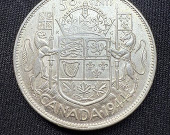 本物の1944年カナダ銀貨50セント（ハーフダラー） - Etsy 日本