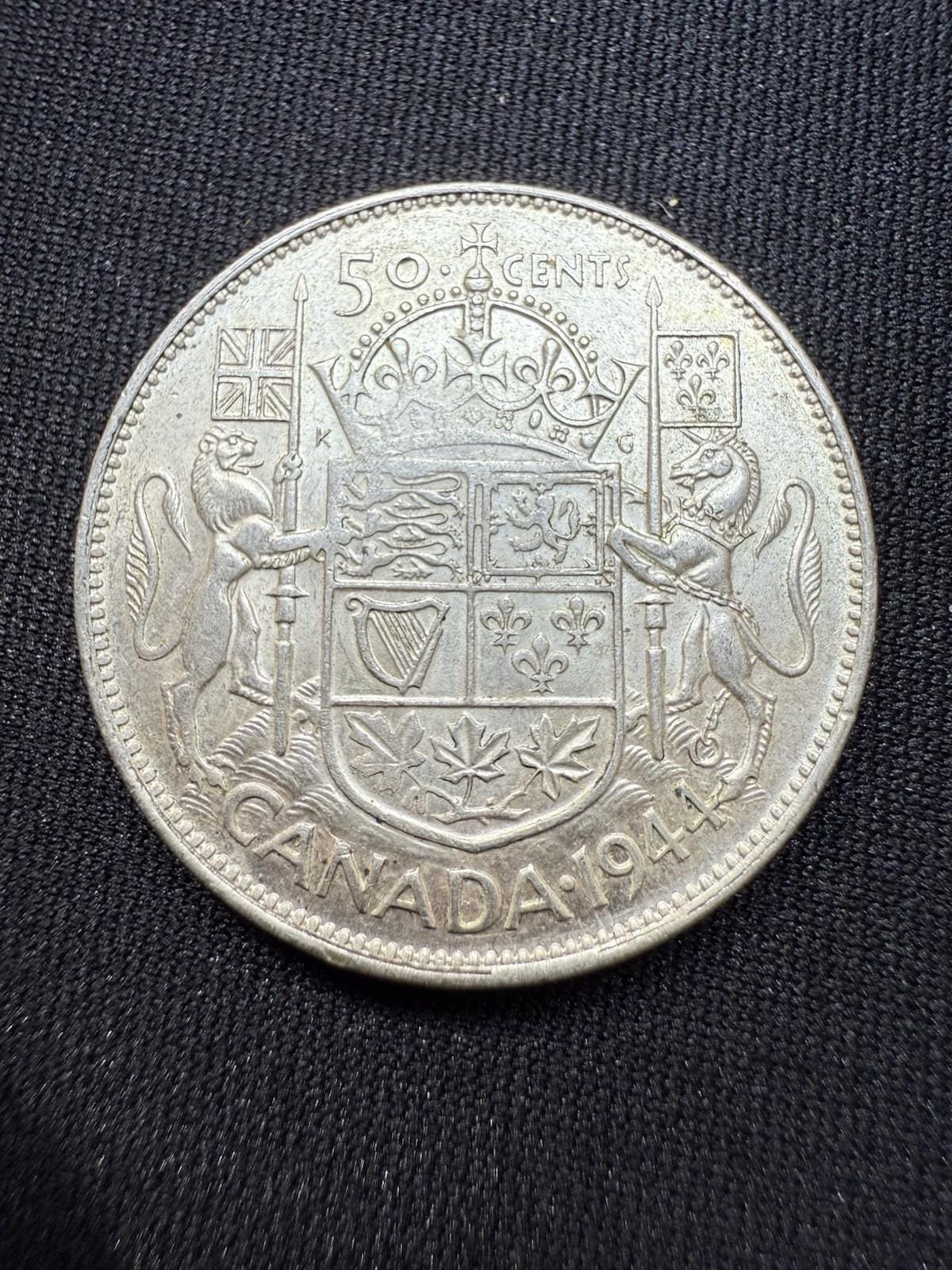 本物の1944年カナダ銀貨50セント（ハーフダラー） - Etsy 日本
