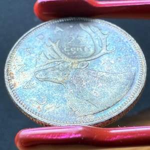 1965 Canada 25 Cents Coin Silver - Blue Patina