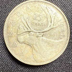 1947 Maple Leaf Canada Silver 25 Cents Coin King George