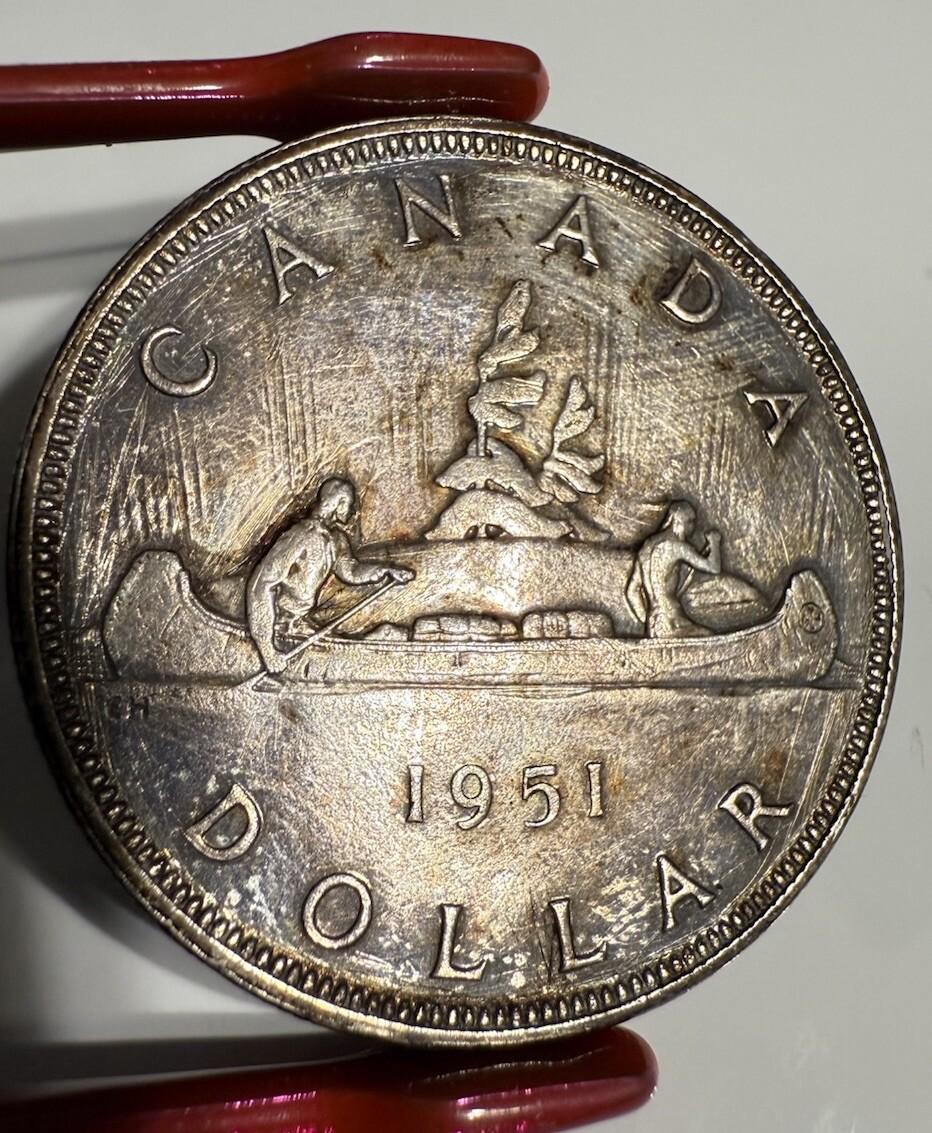 アンティーク ※カナダ 1951年 1セント※ 1951 年カナダ 1 ドル銀貨 - フルウォーターライン - 美しい緑青