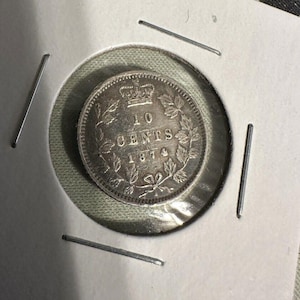 1874-H 10 cent Canada Coin Silver Victoria Queen - Excellent Example Patina