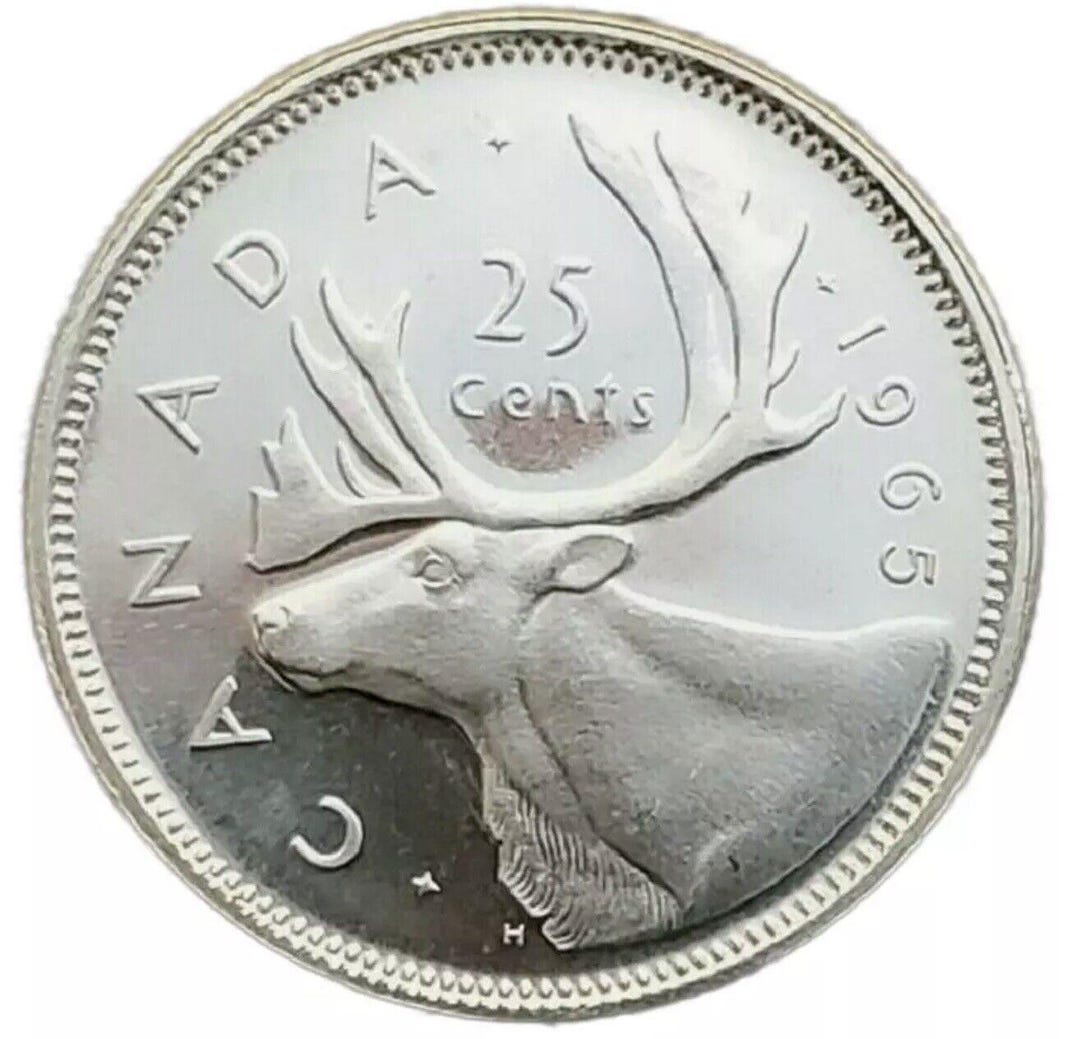 1965年カナダ発行 25セント銀貨（未開封・未使用品）（1枚につき1枚