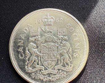 本物の1958年カナダ銀貨50セント（ハーフダラー） - Etsy 日本