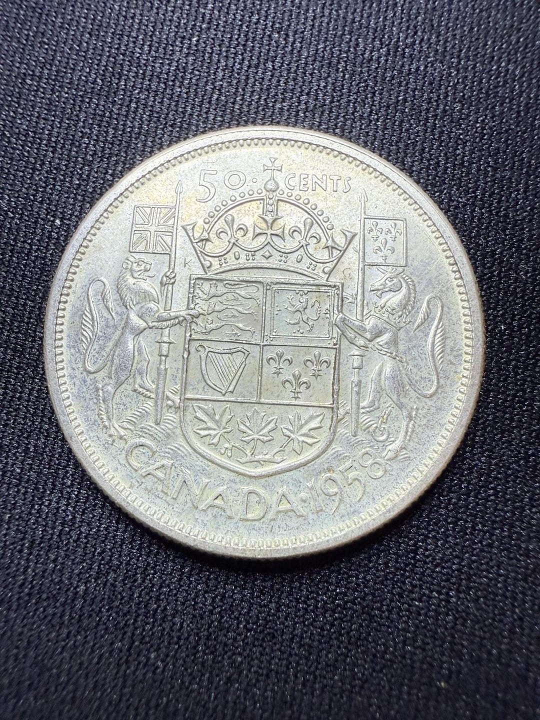 本物の1958年カナダ銀貨50セント（ハーフダラー） - Etsy 日本