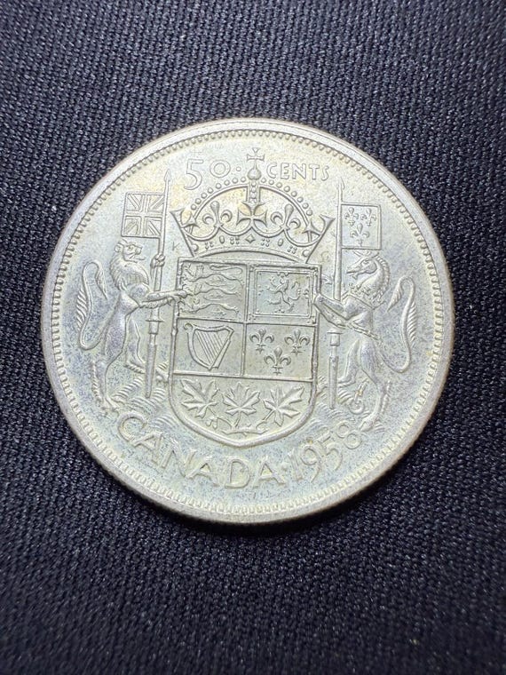 カナダ年代物1958年銀貨 本物の1958年カナダ銀貨50セント（ハーフダラー） - Etsy 日本