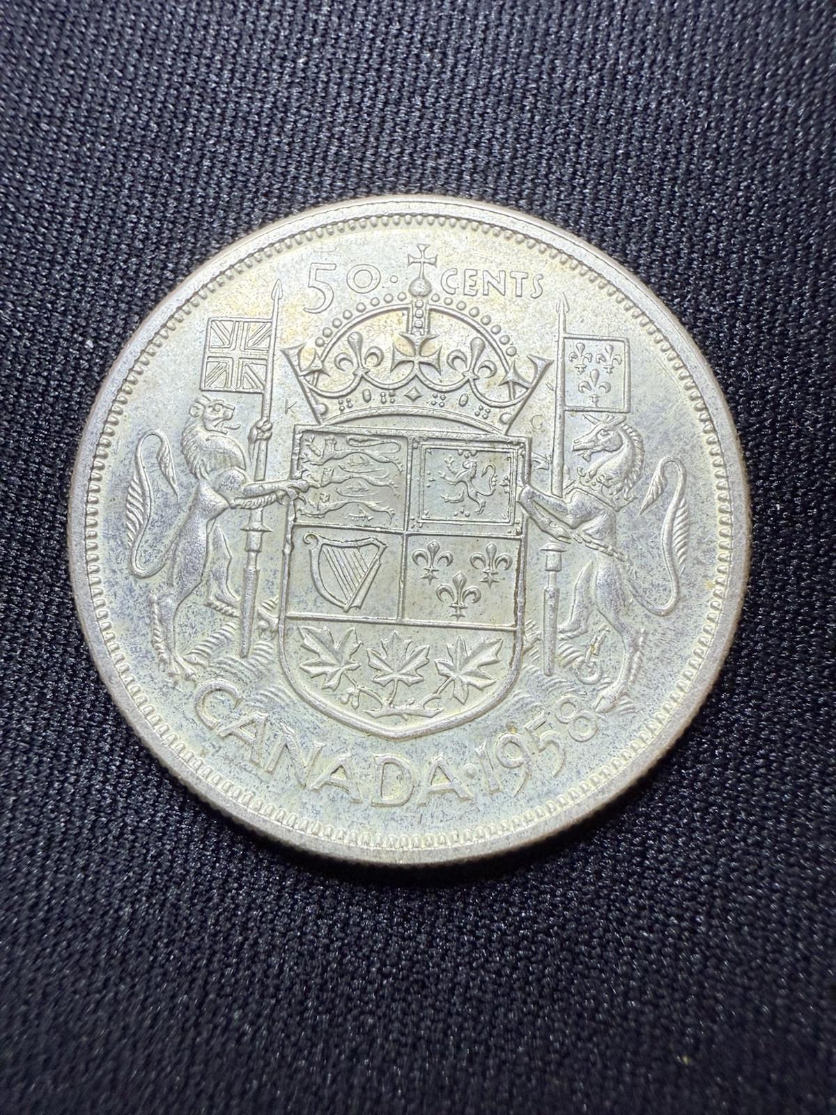 本物の1958年カナダ銀貨50セント（ハーフダラー） - Etsy 日本