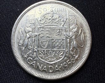 Moneta d'argento da 50 centesimi (mezzo dollaro) del Canada del 1956