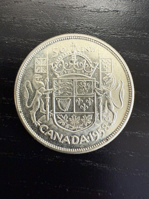 本物の1958年カナダ銀貨50セント（ハーフダラー） - Etsy 日本