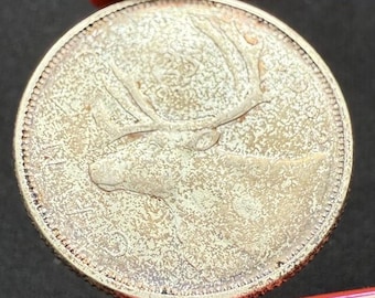 Authentic 1962 Canada 25 Cents Coin Silver Queen Elizabeth Nice Patina