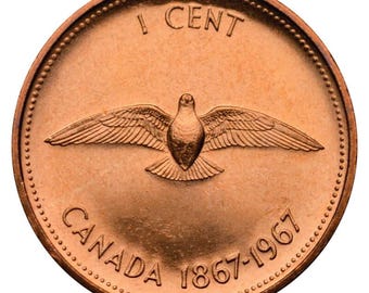 Authentic Canadian 1967 1 cent Penny Coin (one coin per purchase)