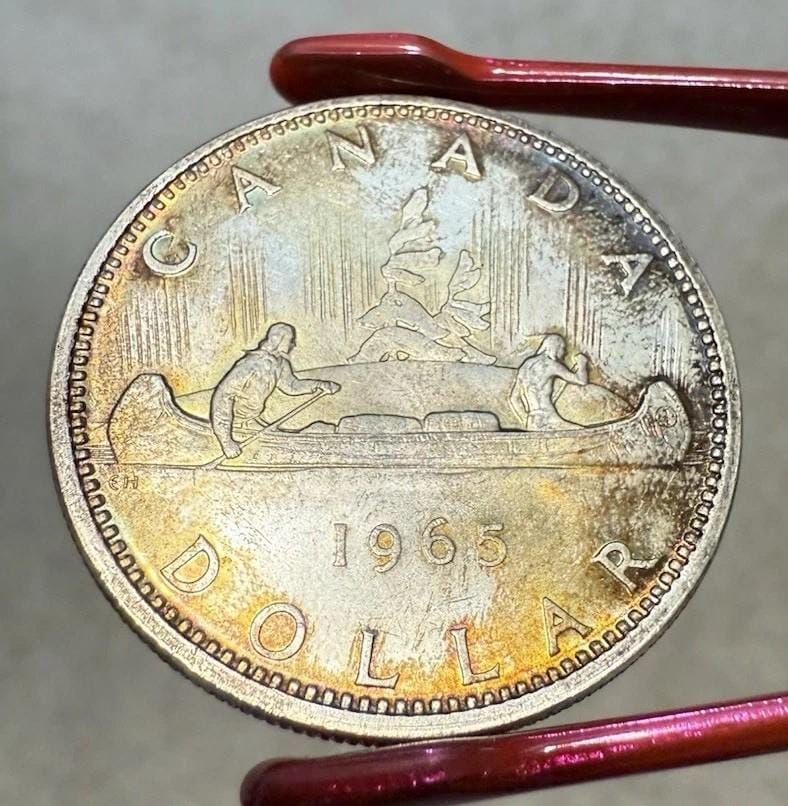 カナダ 1ドル カヌー 銀貨 23g 1965年 硬貨 コイン - カナダ 1