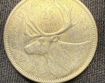 本物の1957年カナダ25セント銀貨 - Etsy 日本