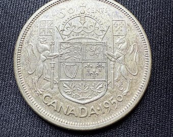 本物の1956年カナダ50セント銀貨 - Etsy 日本