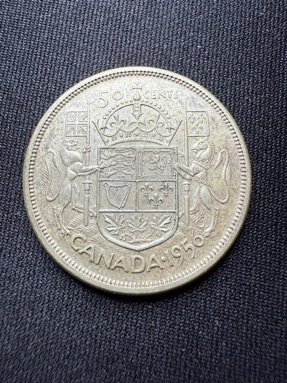 本物の1956年カナダ50セント銀貨 - Etsy 日本