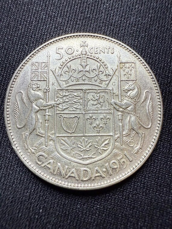 本物の1951年カナダ銀貨50セント（ハーフダラー） - Etsy 日本