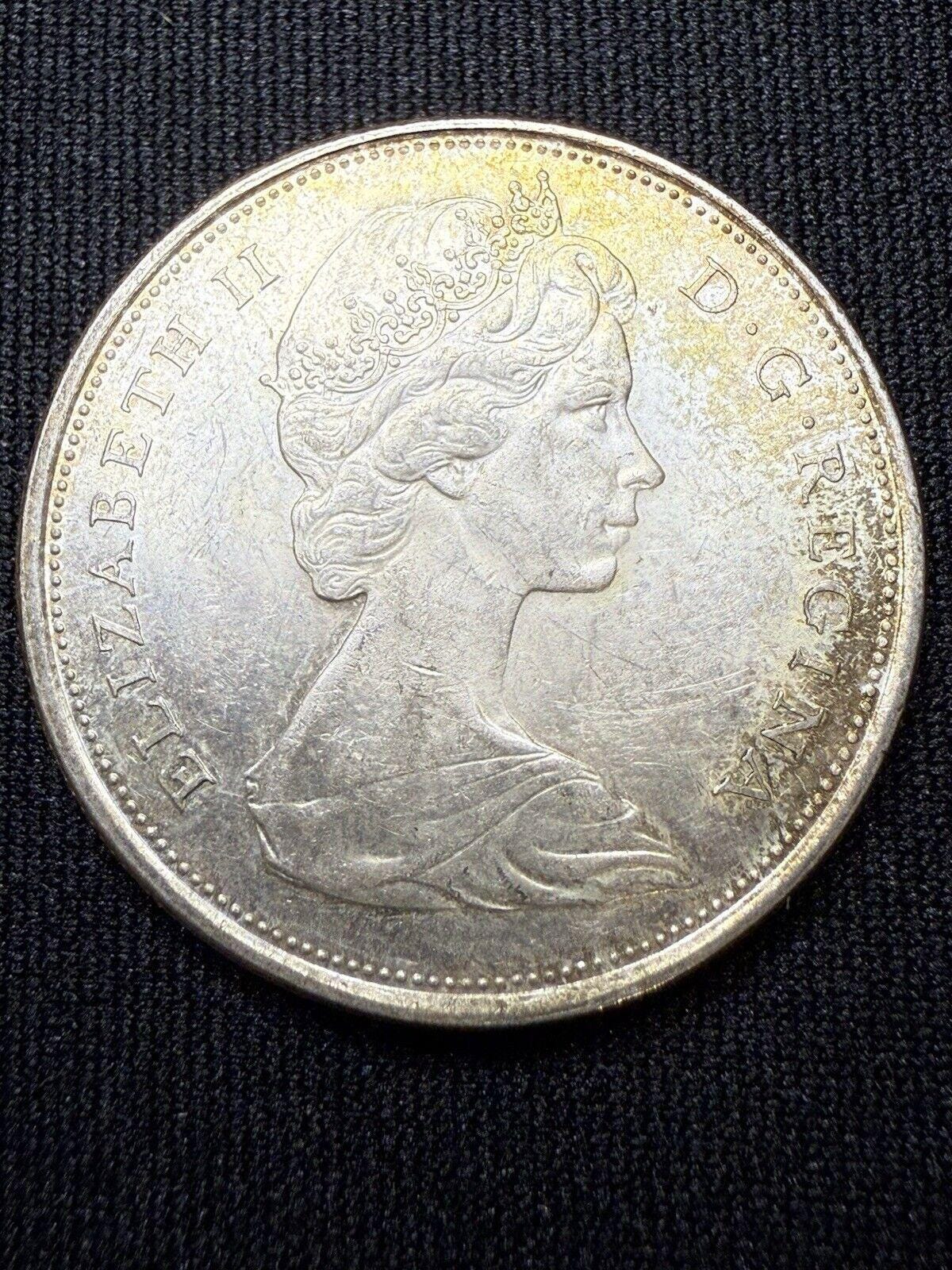 Authentic 1965 Canadian Silver 50 Cents Half Dollar Coin - Rainbow