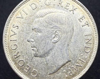 Authentic 1942 Canadian Silver 50 Cents Half Dollar Coin - Nice