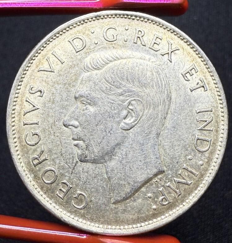 Authentic 1942 Canadian Silver 50 Cents Half Dollar Coin - Nice
