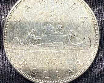 Authentic 1951 Canada Silver 1 Dollar Coin - Full Waterlines - Subtle Toning