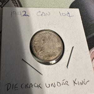 1942 10 cent Canada Coin Silver King George Original Lustre Toned Die Cracks