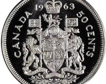 Authentic 1963 Canadian Silver 50 Cents Half Dollar .800 Uncirculated Coin