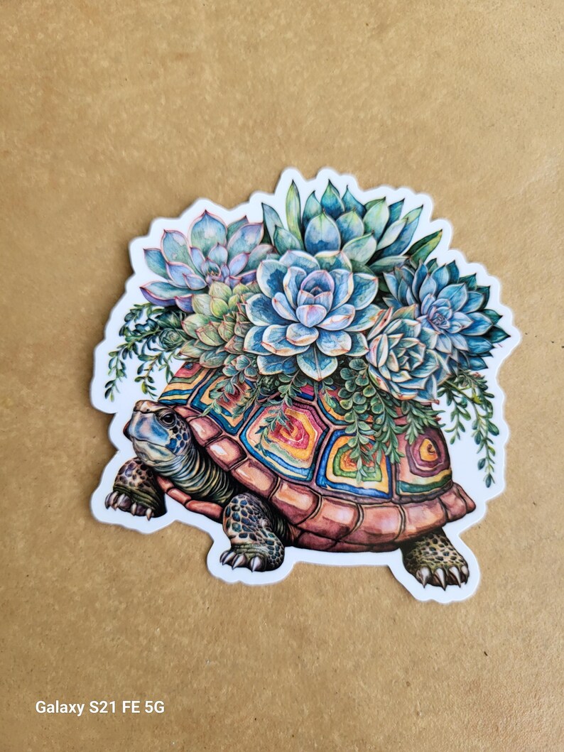 Watering Can Floral Bouquet and Succulent Turtle Stickers - Waterproof ...