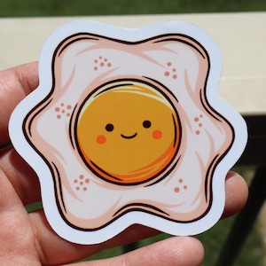 Egg Sticker Vinyl Waterproof Fried Egg Kawaii Breakfast Food Decal Bujo Journal Water Bottle Laptop Lunchbox Cute Face Aesthetic Gift