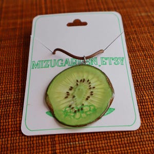 Handmade Real Dried Kiwi Slice Necklace - Nature-Inspired Jewelry with Brown Cotton Cord - Unique Fruit Pendant Necklace for Women and men