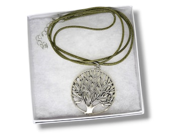 Tree Of Life Pendant Necklace, nature inspired Handmade Jewelry, Antique silver plated, cotton necklace with clasp included