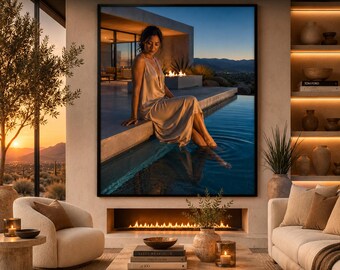 Golden Hour Serenity Printable Wall Art, Quiet Luxury Decor, Modern Desert Home Print, Luxury Villa Sunset Artwork