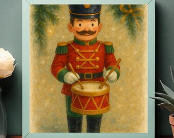 Cheerful Toy Soldier Ready to Play Drum - Whimsical Holiday Decoration Art for Instant Download