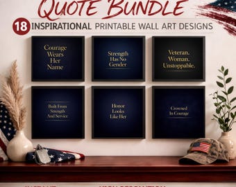 Women Veteran Quote Bundle 18 Military Woman Printable Wall Art Female Soldier Inspirational Quotes Patriotic Decor Veteran Gift PNG