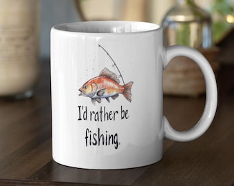 I'd Rather Be Fishing Pattern Ceramic Mug Trout Fishing Enthusiast Gift Fishing Lover Cup Fisherman Coffee Mug, Outdoor Sports Wildlife
