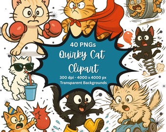 Clipart di gatti stravaganti: 40 grafiche di gatti stravaganti PNG (download digitale)