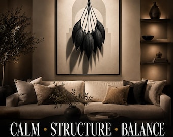 Noir Seed Sculpture   Wall Art Printable,  Art Deco Minimalist Print,  Neutral Modern Decor,  Abstract Sculptural Wall Art, Digital Download
