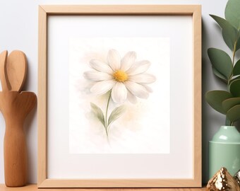 Delicate Daisy Illustration - Soft White Petals with Vibrant Yellow Center - Beautiful Digital Art for Wall Decor