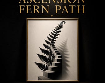 Ascension Fern Path Printable Wall Art, Black White Botanical Staircase Print, Surreal Minimalist Decor, Modern Neutral Wall Art, Digital