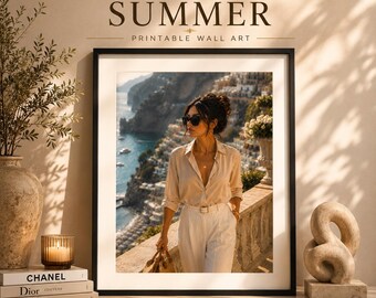 European Summer Wall Art, Coastal Italy Poster, Feminine Decor (Digital Download)