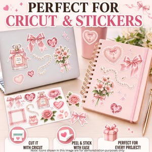 Coquette Clipart PNG Bundle, Pink Bow Clipart, Feminine Aesthetic PNG, Soft Girl Elements, Romantic Clipart Set, Scrapbook PNG image 5