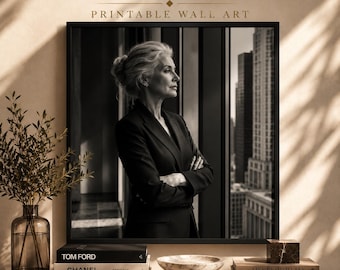 The Visionary Printable Wall Art | Black & White Luxury Office Decor | Elegant Business Woman Print Digital Download