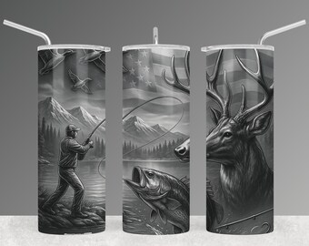 Fishing Deer Wildlife 20 oz Tumbler Wrap, American Flag (Digital Download)